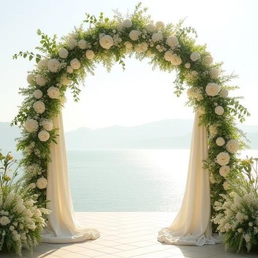 Elegante arco floreale per una cerimonia di matrimonio.